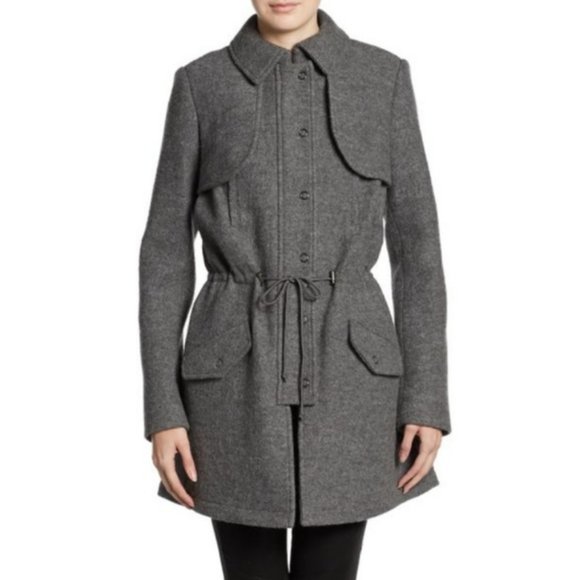 Thakoon Addition Jackets & Blazers - THAKOON ADDITION Drawstring Wool Trenchcoat, Gray, XS
